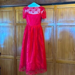 Prom or Evening Dress;Red Lace Overlay with Red Taffeta Underneath; Beautiful!